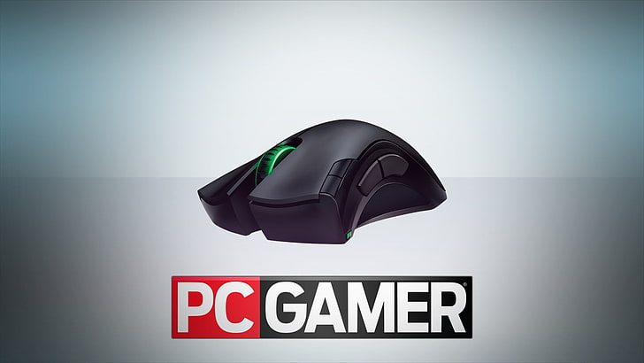 black wireless computer gaming mouse with text overlay, video games