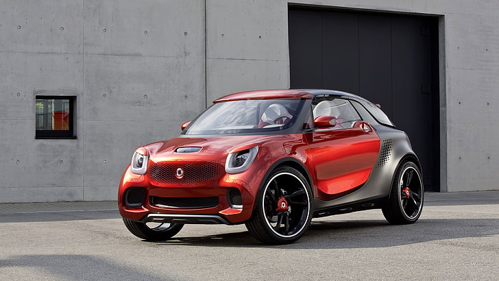 red and black Mini Cooper, Smart Forstar, car, mode of transportation, HD wallpaper