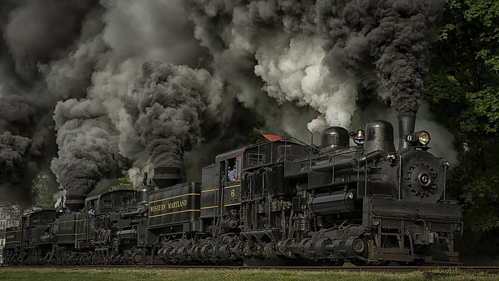 steam locomotive, smoke, train, transport, railway, track, rail transport, HD wallpaper