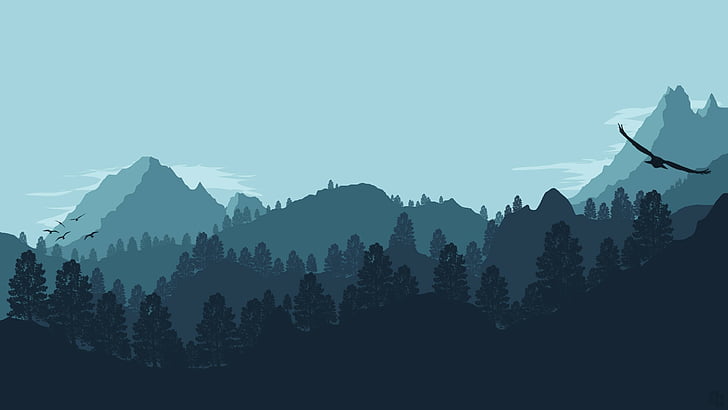 HD wallpaper: Artistic, Mountain, Forest, Landscape, Minimalist, Vector