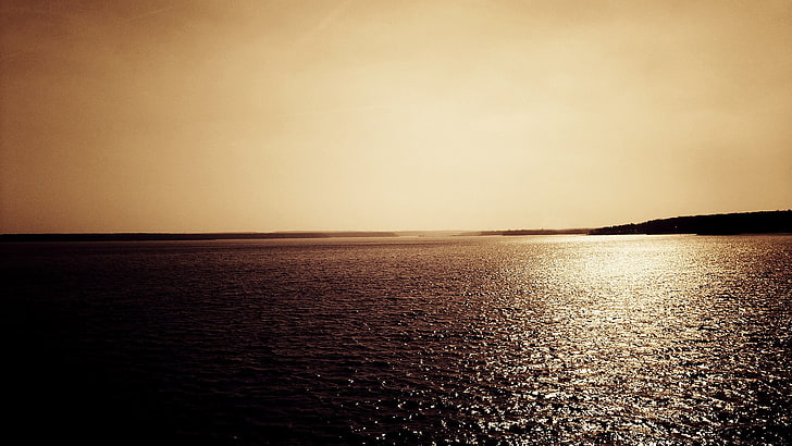 sea and island, sepia, nature, sky, water, scenics - nature, tranquility, HD wallpaper