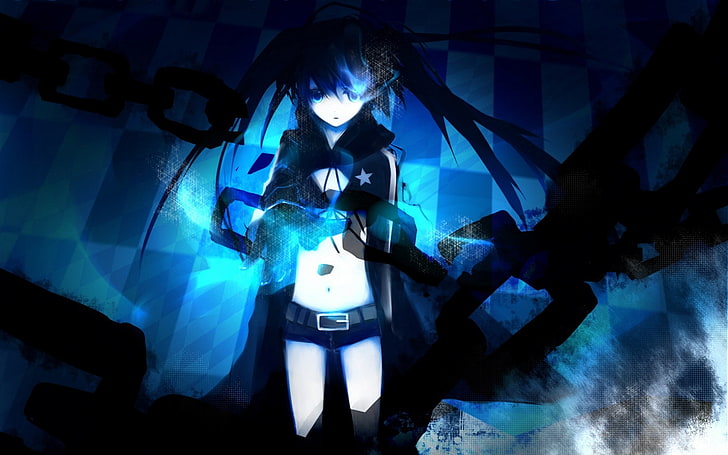HD wallpaper: anime, black, blue, chains, eyes, girls, glowing, hair, rock  | Wallpaper Flare