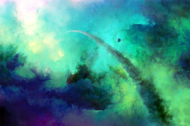 planet, stars, nebula, space art, digital art, HD wallpaper