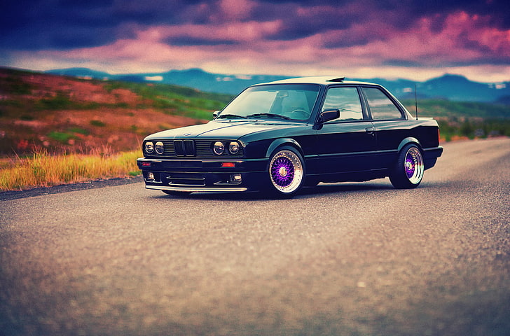 black BMW 3 series, front, E30, BBS, 325i, car, retro Styled, HD wallpaper