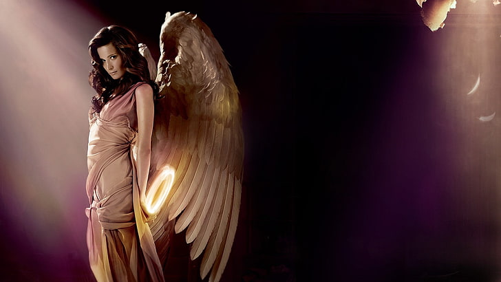 angel, wings, illuminated, one person, young adult, night, standing, HD wallpaper
