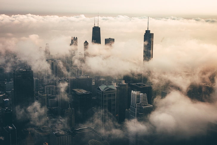 Cities, Chicago, Building, City, Fog, Skyscraper, USA