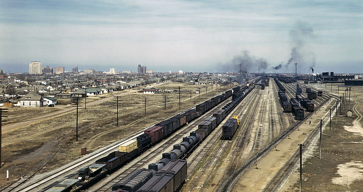 train, rail yard, HD wallpaper