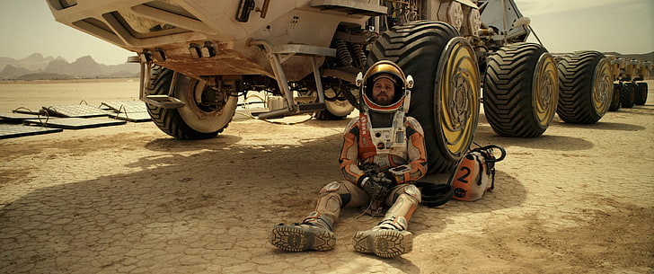 men's white and orange space suit, astronaut, digital art, NASA, HD wallpaper