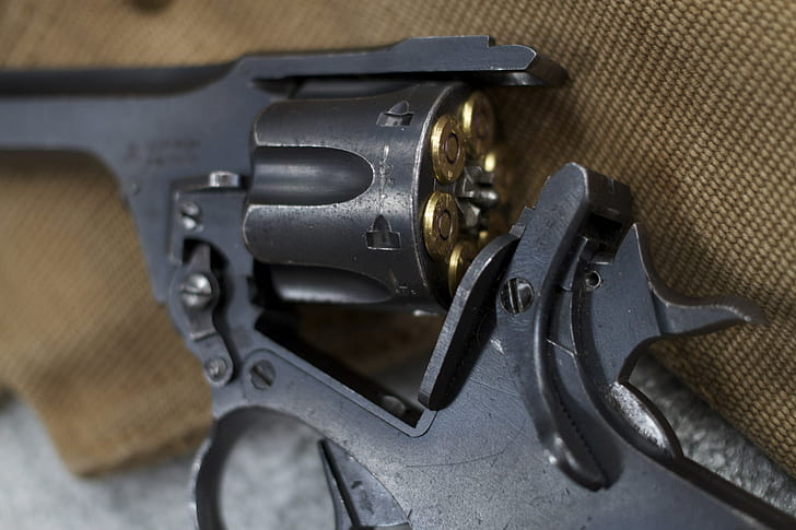 macro, weapons, cartridges, revolver, Webley andamp; Scott, HD wallpaper