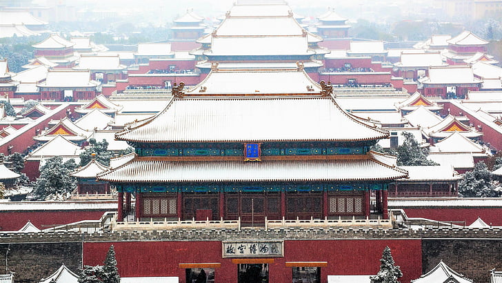 palace, castle, forbidden city, bejing, snow, winter, china, HD wallpaper