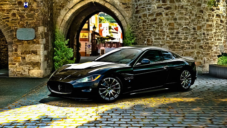 black coupe, Maserati, Maserati GranTurismo, car, motor vehicle, HD wallpaper