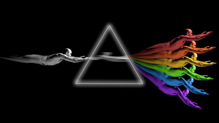 Pink Floyd Dark Side of the Moon cover, people, color, prism
