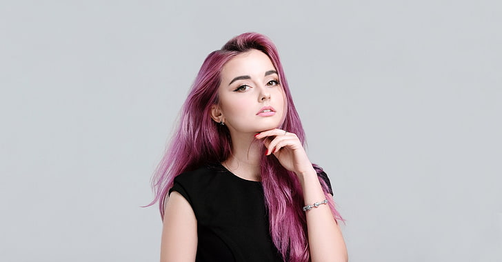 women, model, face, portrait, dyed hair, simple background, HD wallpaper