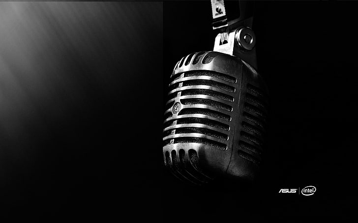 gray microphone, light, music, intel, asus, retro Styled, old-fashioned, HD wallpaper