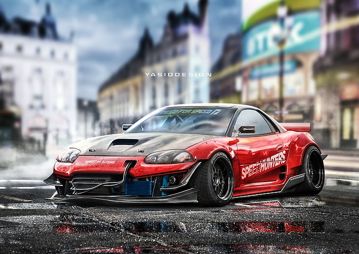 red and black sports car, YASIDDESIGN, render, artwork, tuning, HD wallpaper