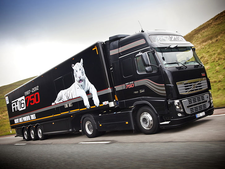 black Volvo freight truck, Wallpaper, 750, Tractor, 750 HP, FH16