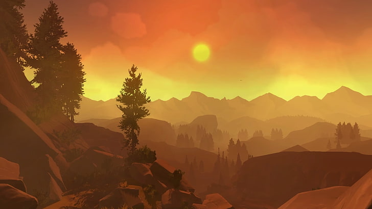 illustration of mountains and trees, Firewatch, in-game, sunlight, HD wallpaper