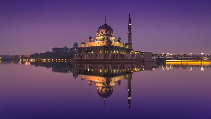 night, putrajaya, asia, putra mosque, malaysia, evening, calm, HD wallpaper