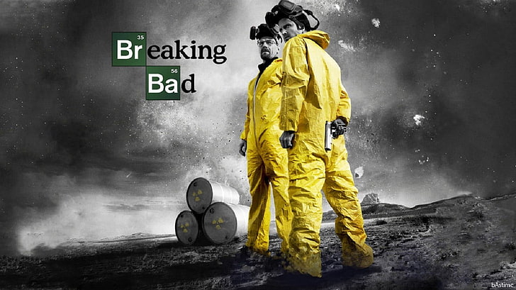 Breaking Bad poster, TV, Walter White, Jesse Pinkman, yellow