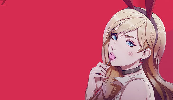 Anime, Original, Blonde, Blue Eyes, Face, Girl, Lollipop, HD wallpaper