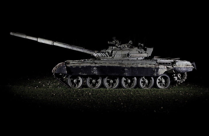 dark, vehicle, military, tank, t-72, armored tank, grass, armed forces