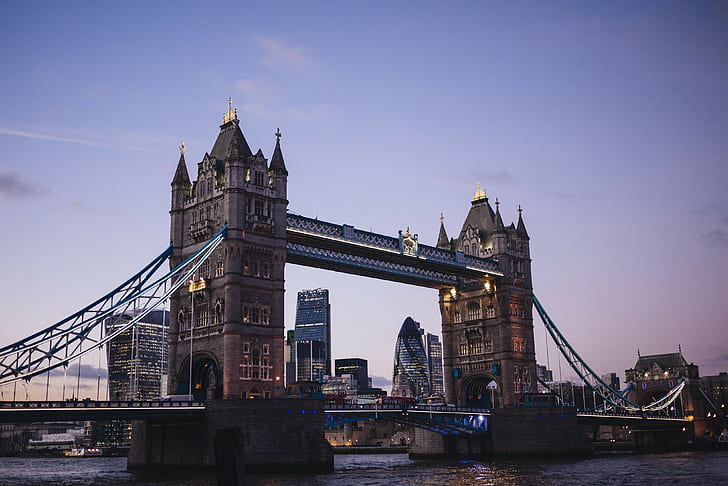 city, lights, clear sky, UK, Tower Bridge