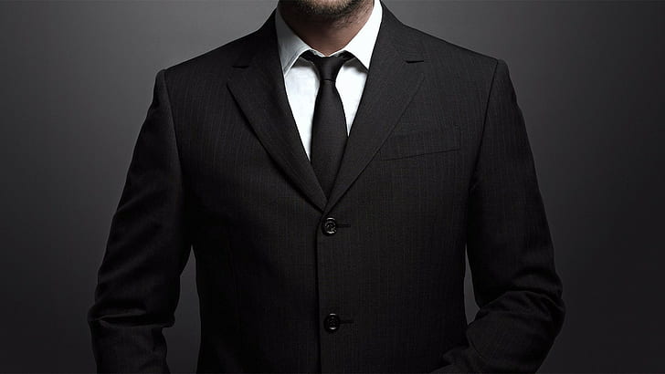 men's black notched lapel suit jacket and necktie, suits, businessman, HD wallpaper
