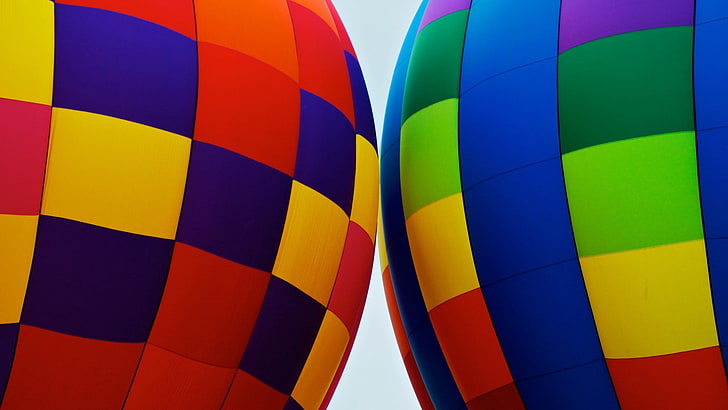 two assorted-color hot air balloons, colorful, square, simplicity, HD wallpaper