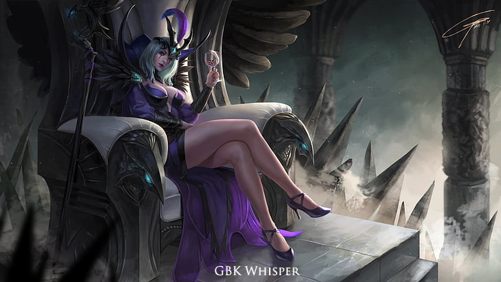 fantasy-themed female mage character sitting on chair wallpaper