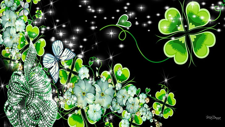 Irish Shining, green floral wallpaper, clover, shamrocks, patricks day