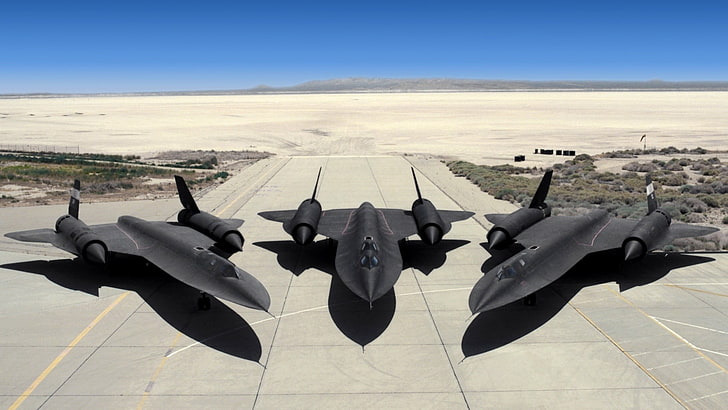 three black fighter jets, aircraft, futuristic, airplane, Lockheed SR-71 Blackbird