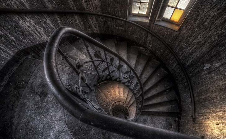 stairs, building, architecture, interior, window, abandoned, HD wallpaper
