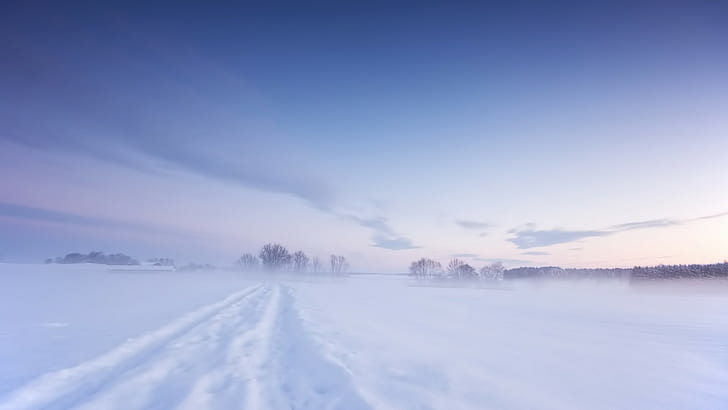 snow, landscape, mist, winter, sky, blue