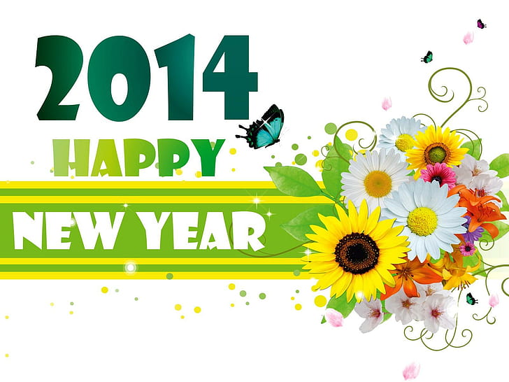 HD wallpaper: Happy New Year 2014 With Flowers | Wallpaper Flare