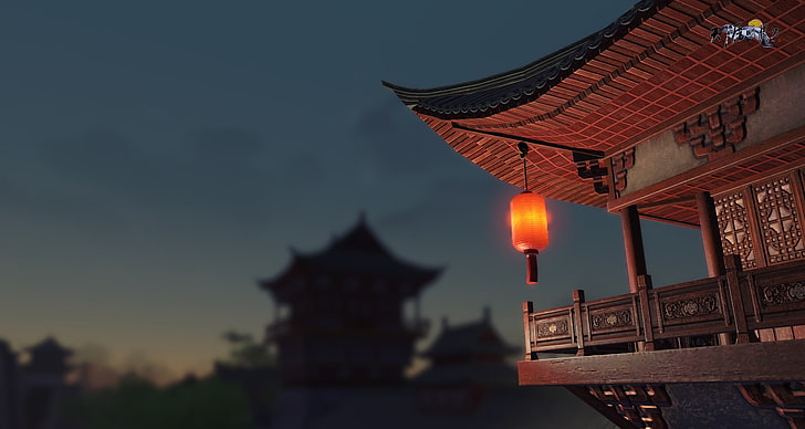 orange and red hanging lamp, WuXia, China, video games, architecture, HD wallpaper