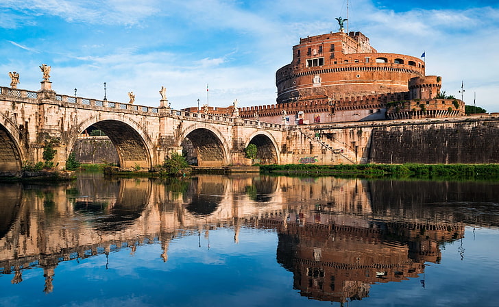 Castel Sant Angelo river, Rome, Italy, brown concrete cathedral, HD wallpaper
