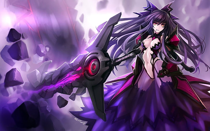 female anime character holding large black and red sword wallpaper