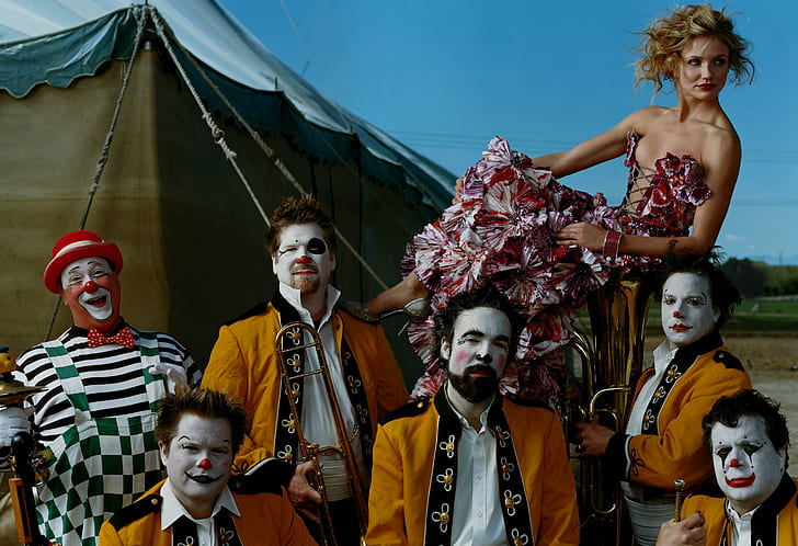 Cameron Diaz Celebrities, six man and woman clown mask
