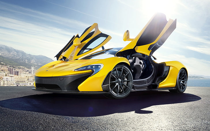 yellow sports car, McLaren P1, yellow cars, vehicle, transportation