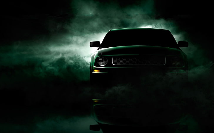 black vehicle, car, blue smoke, muscle cars, Ford Mustang, mode of transportation
