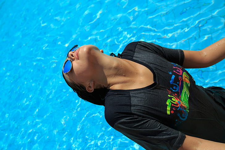 wet clothing, swimming pool, Venice Lei, sunglasses, women, HD wallpaper