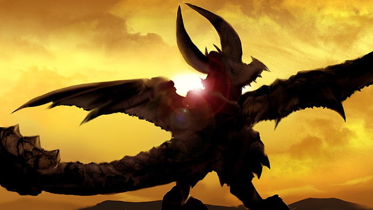 dragon with horns illustration, Monster Hunter, video games, Diablos