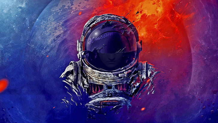 astronaut illustration, science fiction, close-up, nature, water