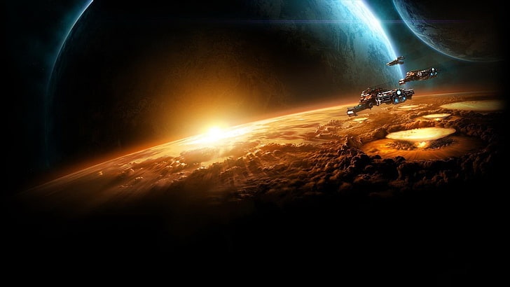 outer space explosions planets battlecruiser starcraft ii 1920x1080  Space Planets HD Art