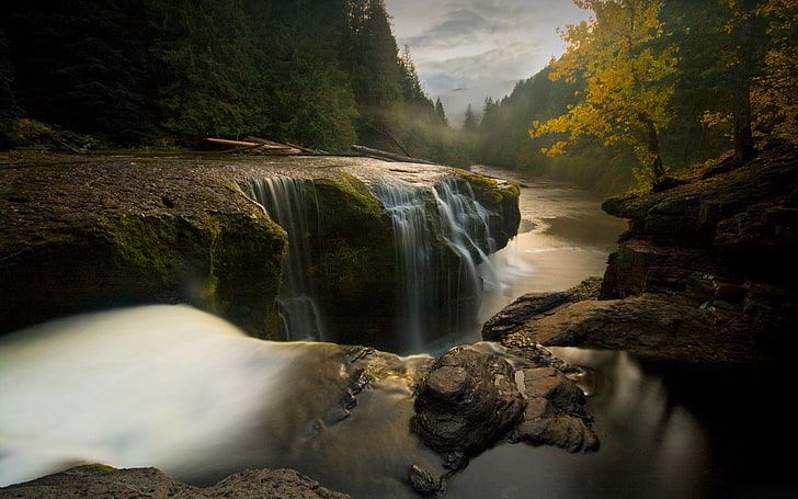 waterfalls, waterfalls wallpaper, nature, landscape, trees, Washington state, HD wallpaper
