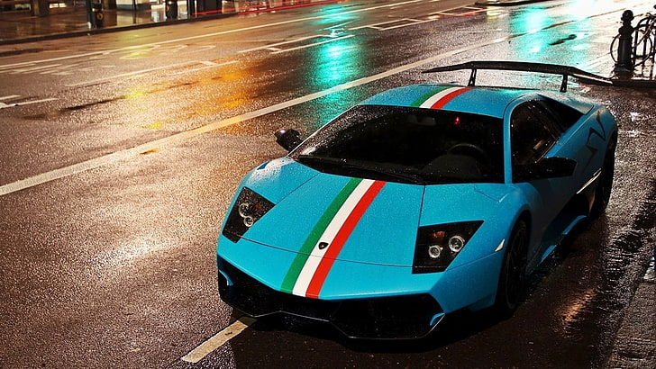teal sports car, Lamborghini Murcielago, blue, transportation, HD wallpaper