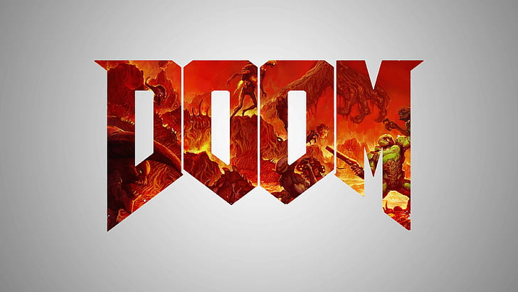 Doom (game), simple background, digital art, video games