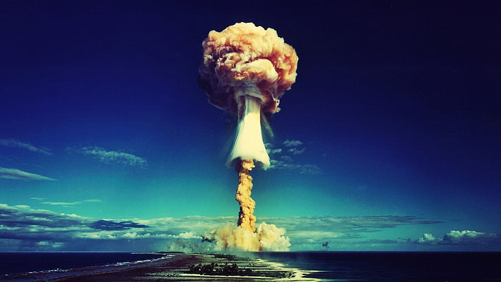 nuclear, Bikini Atoll, sky, sea, explosion, mushroom clouds, HD wallpaper