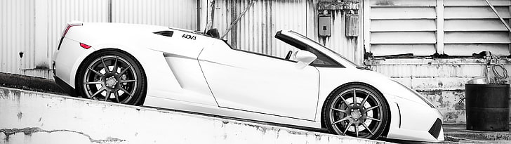 white convertible car, Lamborghini, selective coloring, ADV.1