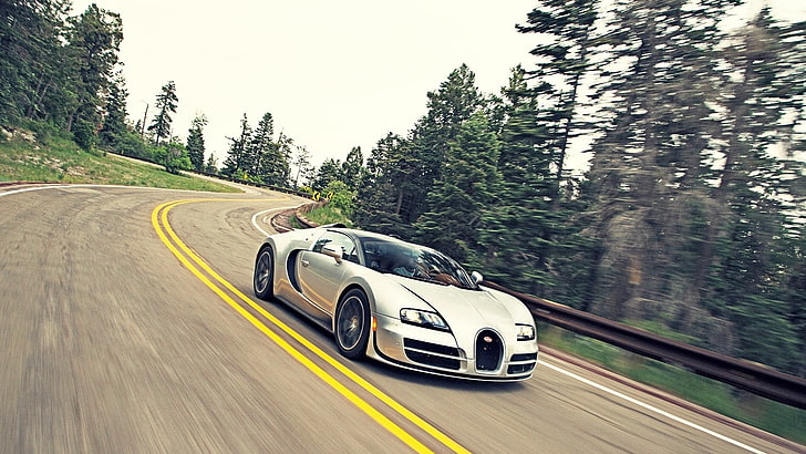 white sports car, Bugatti, Bugatti Veyron, Bugatti Veyron Grand Sport Vitesse, HD wallpaper